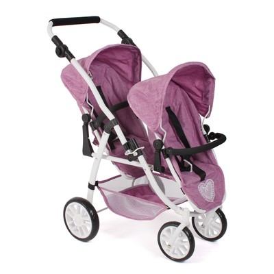 Bayer Chic 2000 Puppen Tandem-Buggy VARIO Jeans pink NEU
