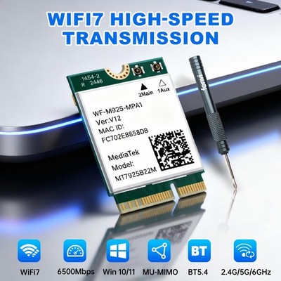 WiFi 7 MT7925 NGFF M.2 Wifi Card Tri-Band 6GHz Bluetooth 5.4 for AMD Intel PC