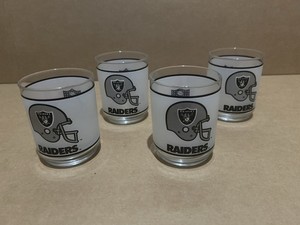 Vintage 1980s Oakland Los Angeles Raiders Mobil Frosted Tumbler Glasses