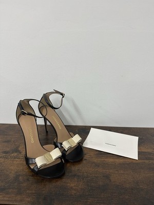 Ferragamo Roxy schwarze hochhackige Leder-Sandalen Größe 6 Designer-Damenschuhe