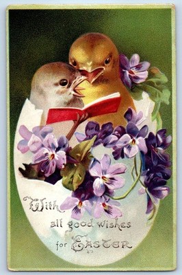 c1910's Easter Hatched Egg Chicks Flowers Embossed Troy Ohio OH Antique Postcard
