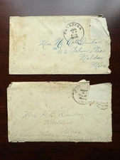 (2) US 1888 Covers- Both Stamps Cut-off, Pasadena CA to Malden MA
