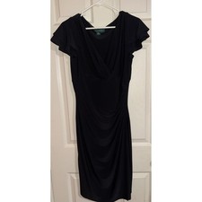 Lauren Ralph Lauren Black Ruched Surplice V-Neck Sheath Dress Size 12 Cap Sleeve