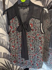 Next Maternity Size 12 Top Black Red Floral Bow Detail Sleeveless Blouse