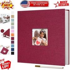 Elegant Red Linen Photo Album: Self-Adhesive for 4x6  8x10 Photos, 40 Pages