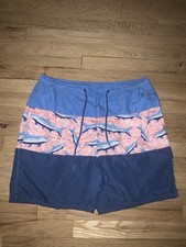 Vineyard Mens Printed Swim Trunks Bathing Suit Mens Sz L Blue/Pink Fish