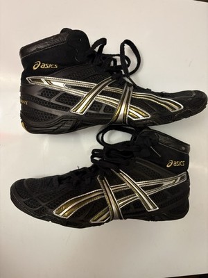 ASICS Dan Gable Ultimate 2 Black/Gold/Silver Wrestling Shoes size 9