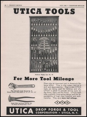 1942 Utica Drop Forge & Tool Corp New York Wrench & Plier Store Display Print Ad