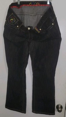 COOGI Australia Women's Bootcut Jeans Size 24 Dark Wash Rainbow Embroidered Y2K