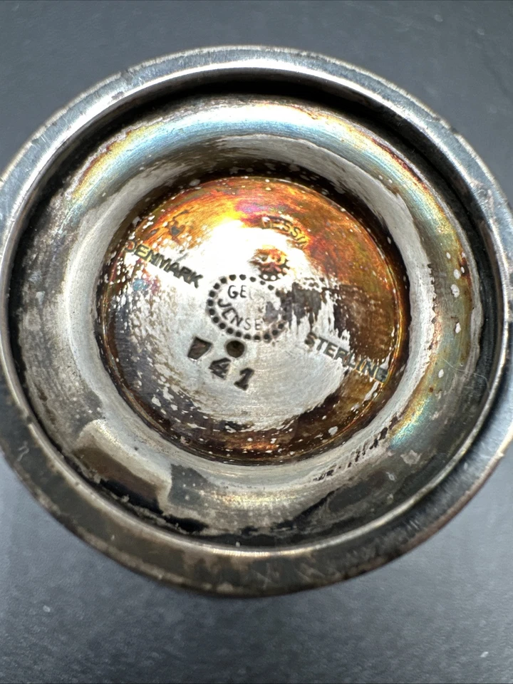 Par de salinas abiertas antiguas Georg Jensen azul esterlina y cobalto con cucharas Foto 2 de 4