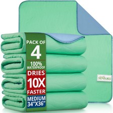 Washable Waterproof Bed Pads 34"x36" - 4 Pack Incontinence  Pee Pads
