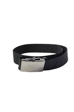 Prada Womens Medium Width Logo Buckle Belt Black Silver Tone Canvas Size Small