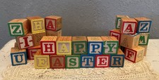 35 VTG Alphabet Wooden Blocks Numbers ABCs 123s Letters Wood Happy Easter