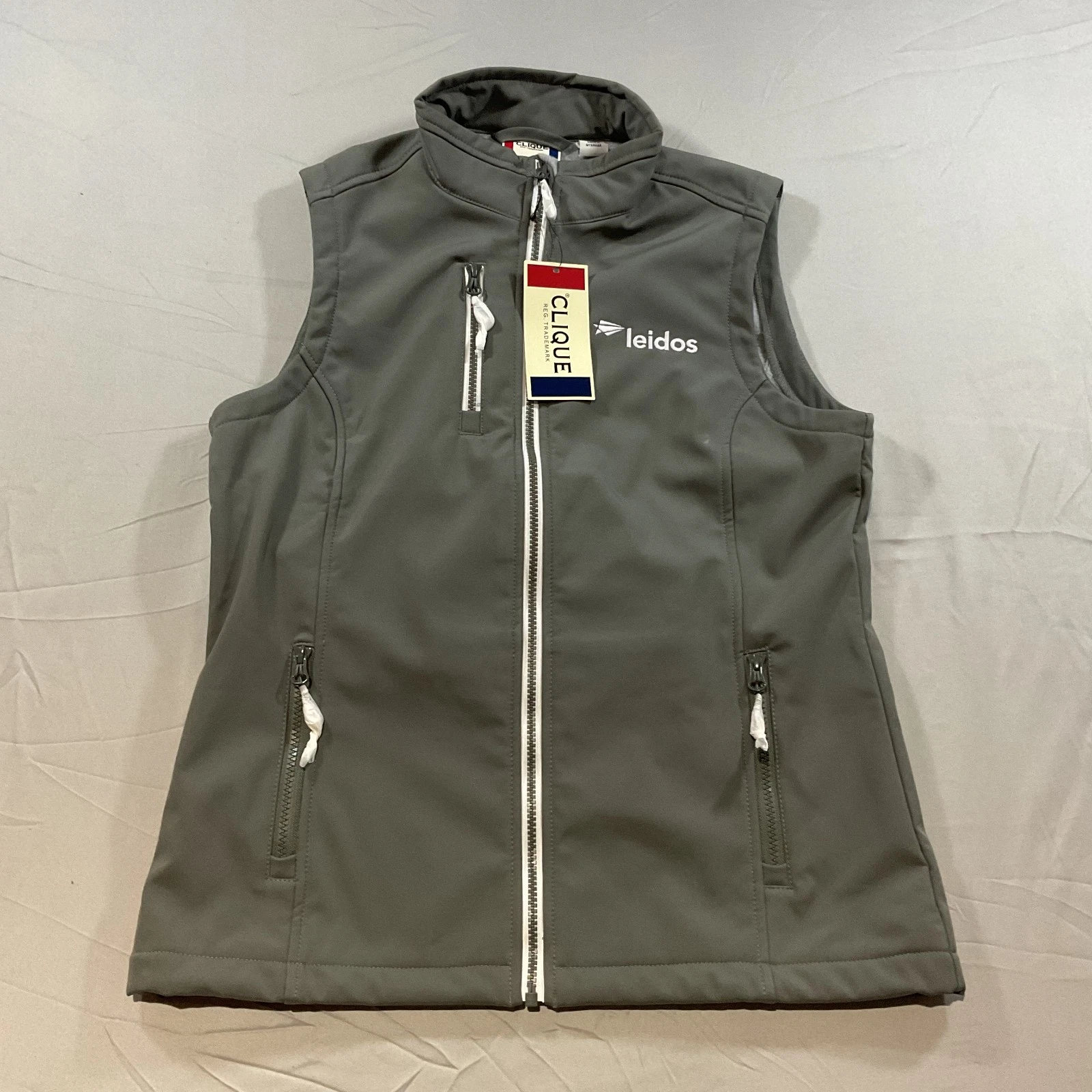 Clique Softshell Vest Gray Size Medium Full Zip Fleece Lined Leidos Logo N