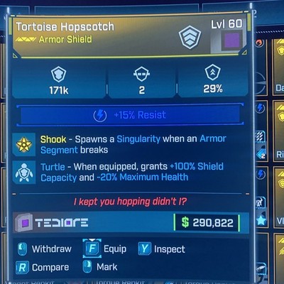 Borderlands 4 LVL 60 GOD ROLL HOPSCOTCH DOUBLE TURTLE 171k SHIELD All PLATFORM
