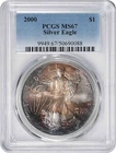 2000 $1 American Silver Eagle MS67 PCGS Toned Tan w/ Purple and Steel Blue