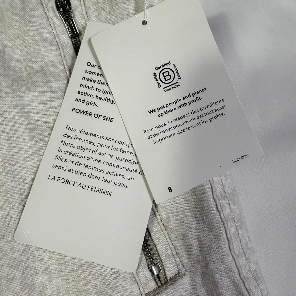 Pantalones de chándal para mujer Athleta gris claro mezcla de lino talla 8 bolsillos con cremallera Foto 3 de 4