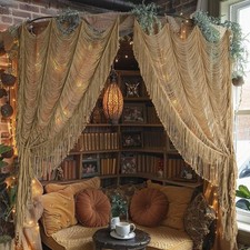 Macrame Curtain Boho Curtain Doorway Window Wall Decor Fiber Yarn Art Handwov...