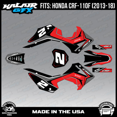 Graphics Kit for Honda CRF110 (2013-2018) CRF 110 Lightning Series - Red