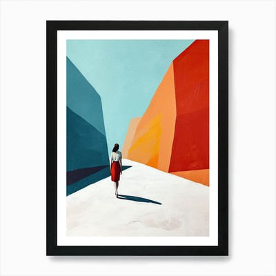Frau geht die Straße entlang, Mini gerahmtes Wandbild Poster Leinwanddruck Bild