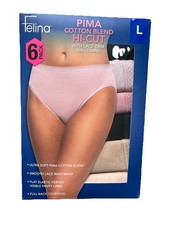 L Felina Ladies 6-pack Pima Cotton Blend Hi-Cut With Lace Trim Waistband NEW