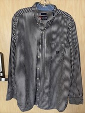 Chaps Men's Striped Dress Shirt Black White Long Sleeve L 60/40 Cotton Collared