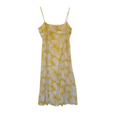 Rebecca Taylor Yellow Palm Print Midi Dress Spaghetti Strap Summer Size 16
