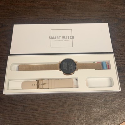 Gold Smart Watch Fitness Tracker Mesh Band Bluetooth Extra Strap No Charg