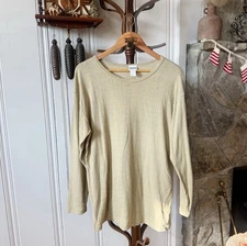 Vintage Raw Silk Tan Long Sleeve Top Minimalist 90s Large