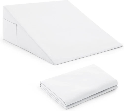 White Bed Wedge Pillow Cover with Zipper Design, Wedge Pillowcase Protector with - Picture 1 of 12