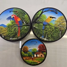 3 Hand Painted El Salavador Small Terracotta Hanging Plates Decor