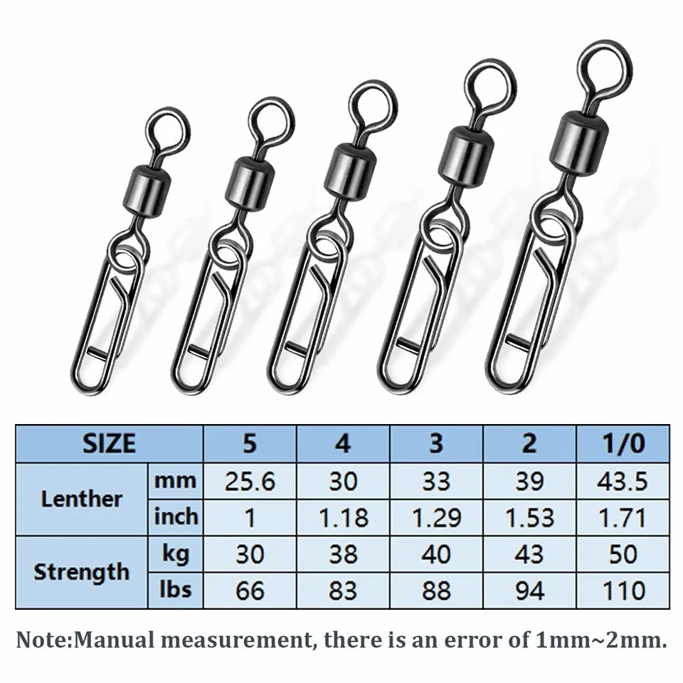 50~200Pc Fishing Swivel Snap Rolling Swivel with Safety Snap Interlock Connector - Image 2 of 4