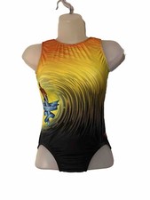 GK ELITE gymnastic Leotard Spirit Of The Flame Yellow Black Size AS Adult Small