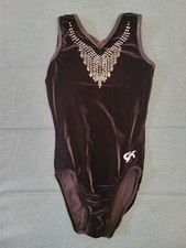 GK Embellished Bejeweled Black Velvet Leotard AS