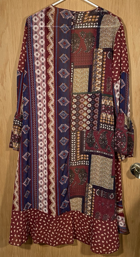 Grace & Emma Boho offene Strickjacke Staubtuch Patchwork transparent Glockenärmel Festival S/M - Bild 2 von 7