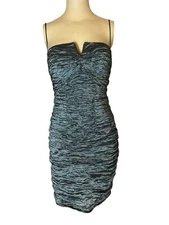 Y2K Nicole Miller Collection Ruched Bodycon Metallic Blue Gray Dress Sexy Sz. 8