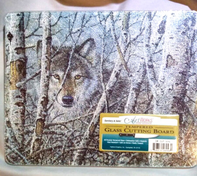 WINTER WOLF IN WHITE BIRCH Art Works Tempered Glass Cutting Board 10 X 8  NEW