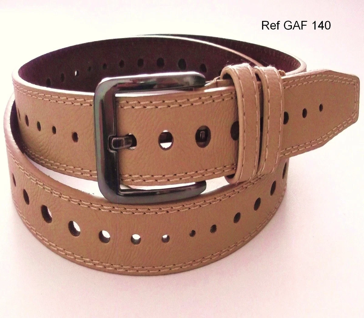 CEINTURE FEMME HOMME BEIGE FONCE SIMILI CUIR TAILLE AJUSTABLE VOIR