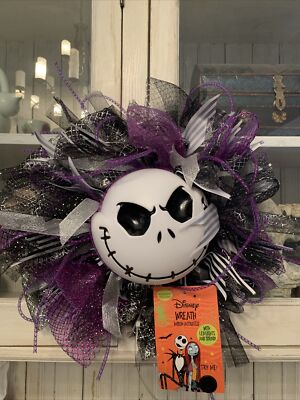 Nightmare Before Christmas Wreath Jack Skellington Purple Motion Activated Sound