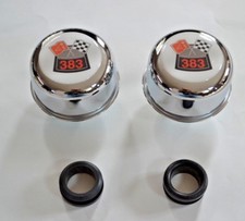 Chrome Valve Cover Breathers Grommets Chevy 383 Flags Symbol Logo New Set 4pc
