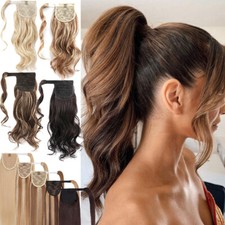 THICK Ponytail Real Remy Human Hair Extensions Clip In Pony Tail Wrap Around US