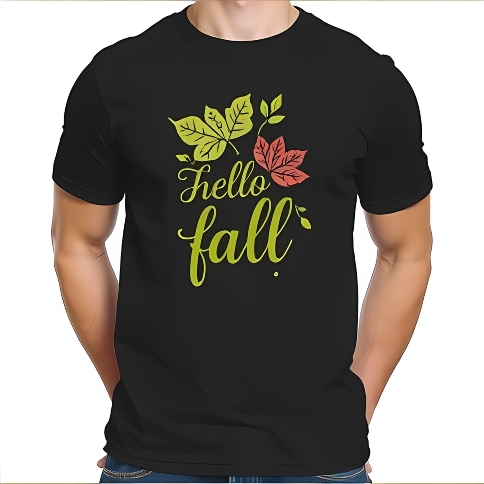 Charming Autumnal Cotton Short Sleeve T-Shirt with 'Hello Fall'-All-cotton