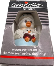 Ornament Vintage Jasco Caring Critters Chimer Mother Duck Duckling Reading Bell