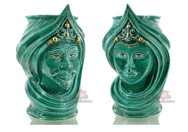 Vasos De Cerámica Caltagirone Cabeza De Moro Macho Hembra Porta Maceta Grande