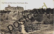 PARK RAPIDS, MN, City Park and High School, Bloom Bros Co postcard jj382