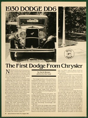 Dodge 1930 DD6 First from Chrysler Features Specs Vintage Pictorial Article 1983