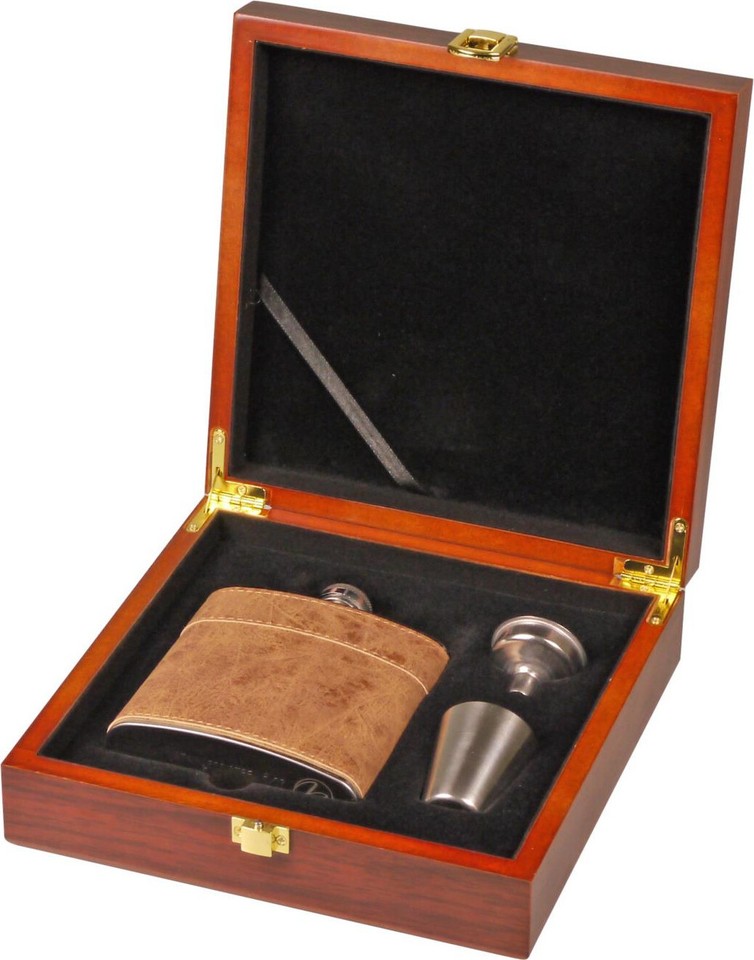 Set Flasque à Whisky Métal Aspect Cuir – 7 Oz (207 Ml) Avec 2 Gobelets Et Entonnoir