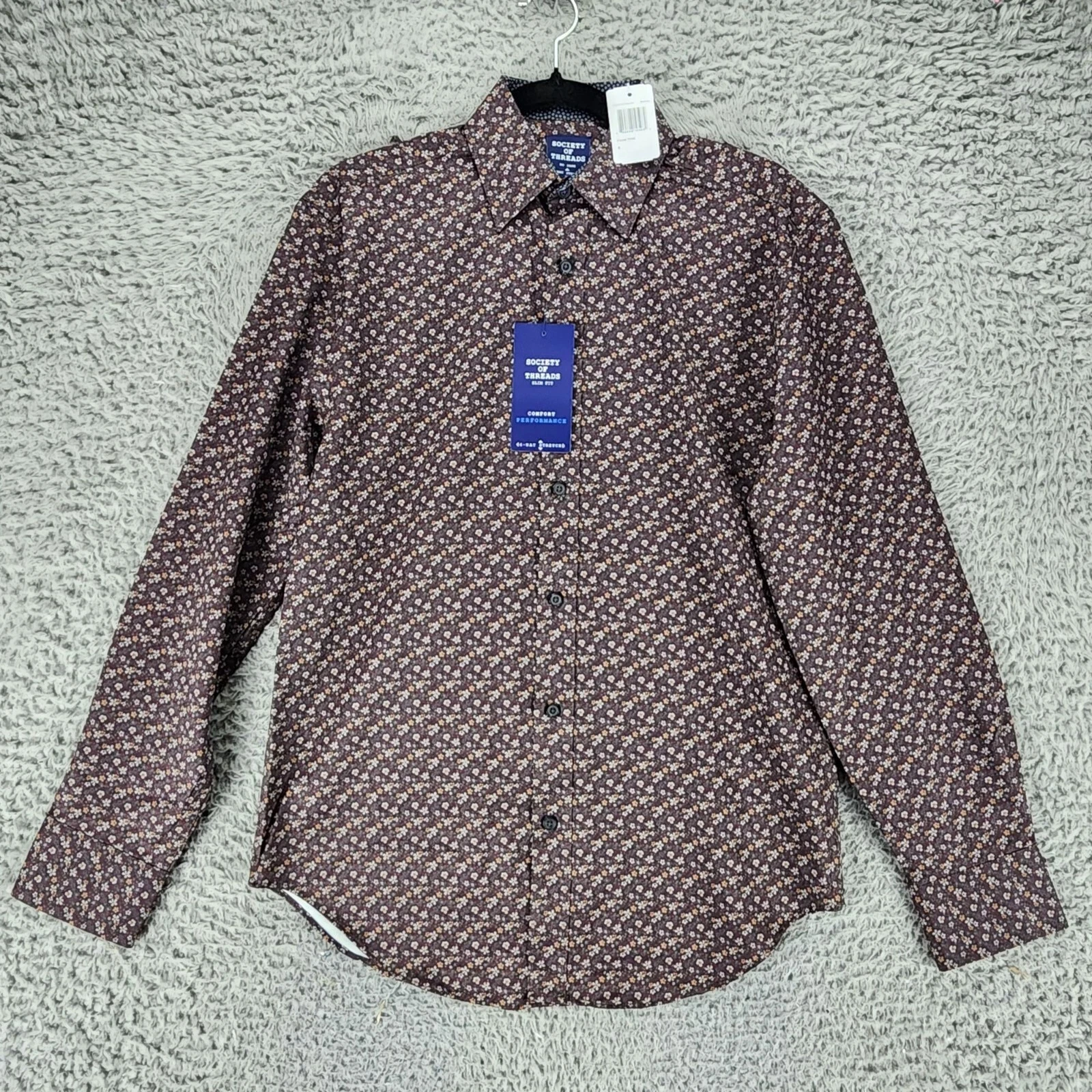 Society of Threads Shirt Mens Small Brown Floral Long Sleeve Button Up *NWT*