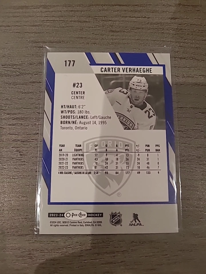 Carter Verhaeghe 2023-24 O-Pee-Chee Blue Border #177 Florida Panthers - Image 2 of 2