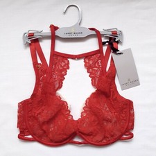 Janet Reger Red Plunge Bra 34D New With Tags Luxury High Neck Lingerie 